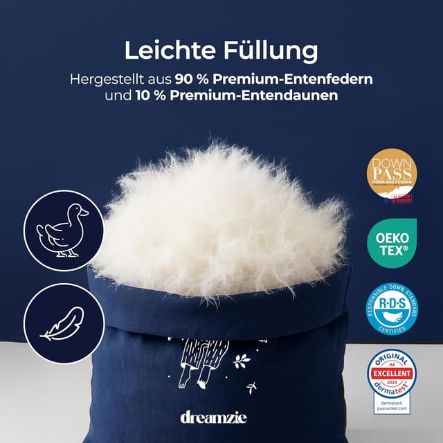 Detalle de Dreamzie Daunendecke 155×220 cm (650 gsm) – Warm Winterdecke mit Daunen & Federn