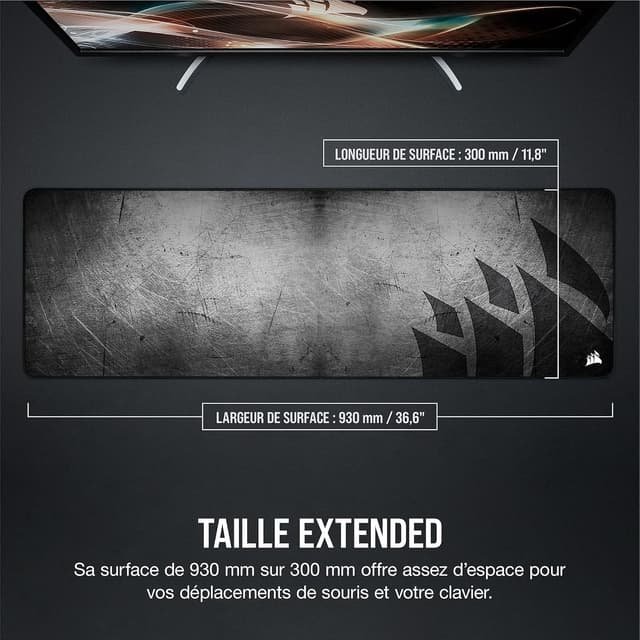 Detalle de Corsair MM300 PRO : tapis de souris gaming étendu 93 x 30 cm, tissu micro-maille et base antidérapante