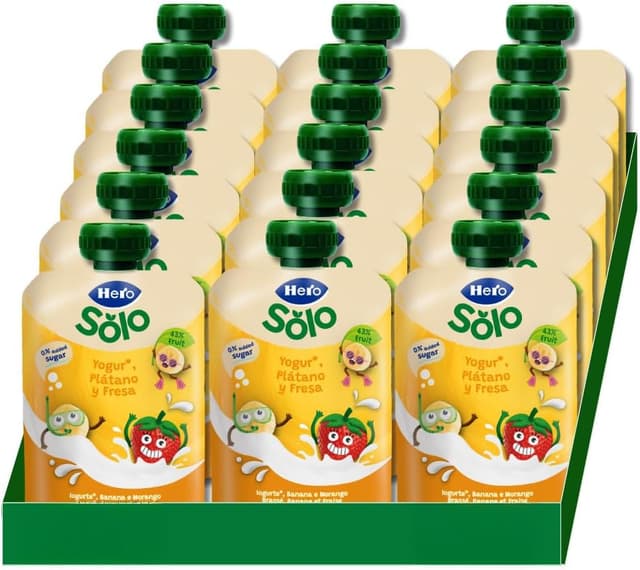 Detalle de Hero Baby Mi Merienda Bolsitas Yogurín Plátano y Fresa 🍌🍓