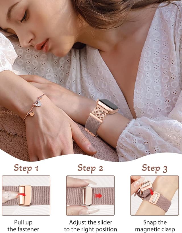 Detalle de Minyee Magnetic Stretchy Band for Apple Watch (38/40/41/42/44/45/46/49mm) with Celtic Knot Nylon Strap