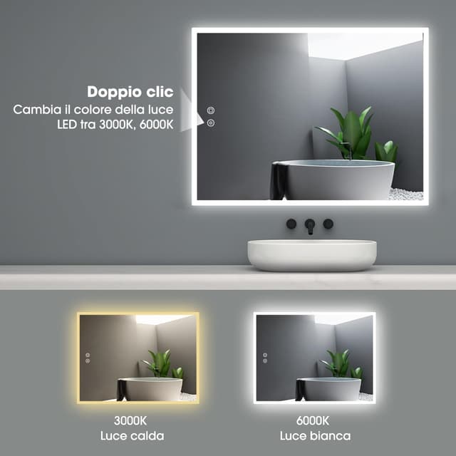 Thumbnail 5 de byecold Specchio da bagno con illuminazione LED 80 x 60 cm e interruttore touch dimmerabile