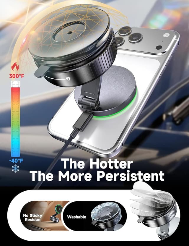 Detalle 2 de visnfa Magsafe Car Mount Charger (15W) with 105+ lb Suction & 360° Adjustable Magnetic Phone Holder