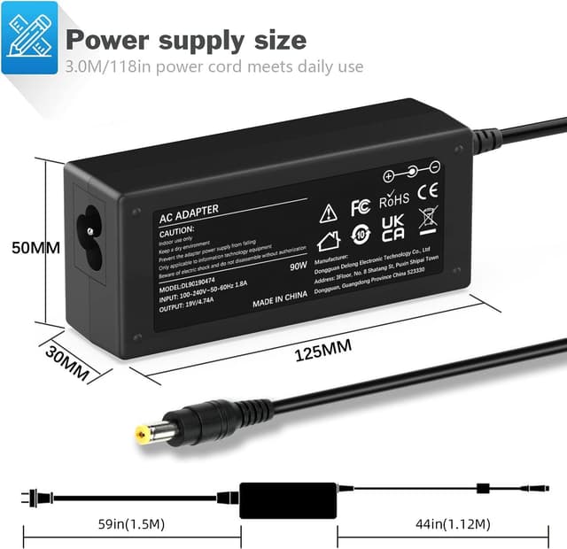 Detalle 2 de Acer Aspire 90W Netzteil Ladegerät 5,5x1,7mm