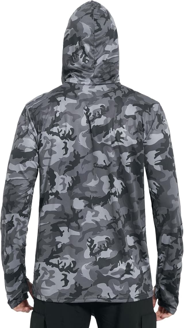 Detalle 2 de FISHEAL Men’s Performance Fishing Hoodie Shirt with UPF 50+ Sun Protection, Thumbholes & Neck Gaiter