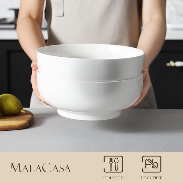 Detalle de MALACASA Regular Extra Large Porcelain Serving Bowls (114 oz) Set of 2, 10" White
