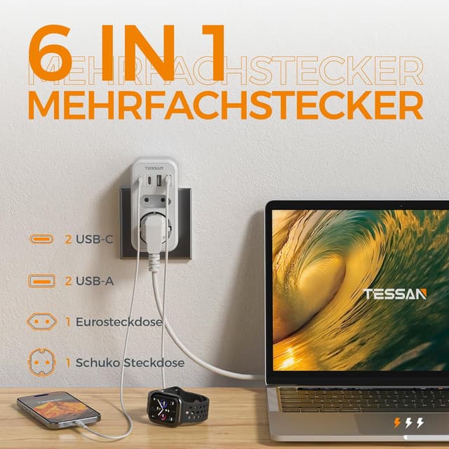 Thumbnail 1 de TESSAN Doppelstecker Steckdose 6 in 1