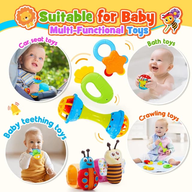 Detalle de 14-teiliges Rasseln & Beißring Set mit Aufbewahrungsbox – Babyspielzeug ab 0–12 Monate