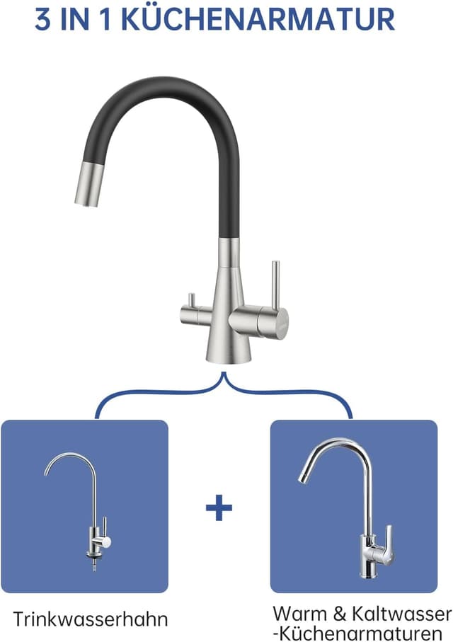 Thumbnail 4 de DAYONE 3‑Wege Wasserhahn Schwarz 360° drehbar 🚰