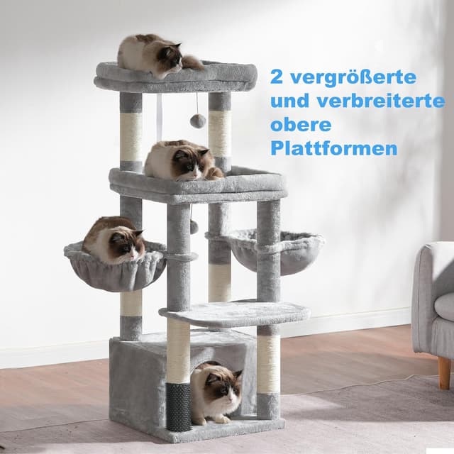 Thumbnail 6 de Hey-brother Arbre à chat MPJ070W pour Maine Coon : 2 plateformes, 2 hamacs et brosse de toilettage