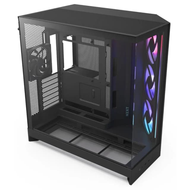 Detalle de NZXT H9 Flow RGB con ventana de vidrio templado (ATX/EATX) y caja negra con iluminación