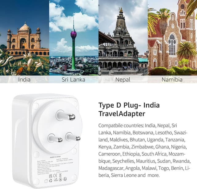 Detalle 2 de UK to India plug adapter with 35W USB C