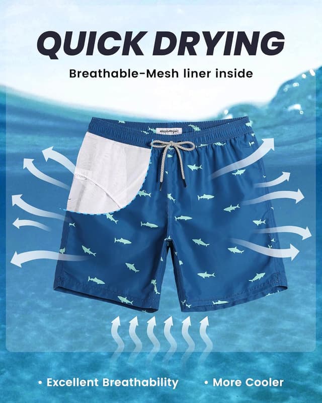 Detalle de MaaMgic Herren-Badeshorts mit 18 cm Innenlänge, schnelltrocknend und Mesh-Futter