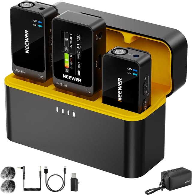 Detalle de NEEWER CM26 Pro microfono wireless AI per iPhone, Android, fotocamera e PC (lavalier)