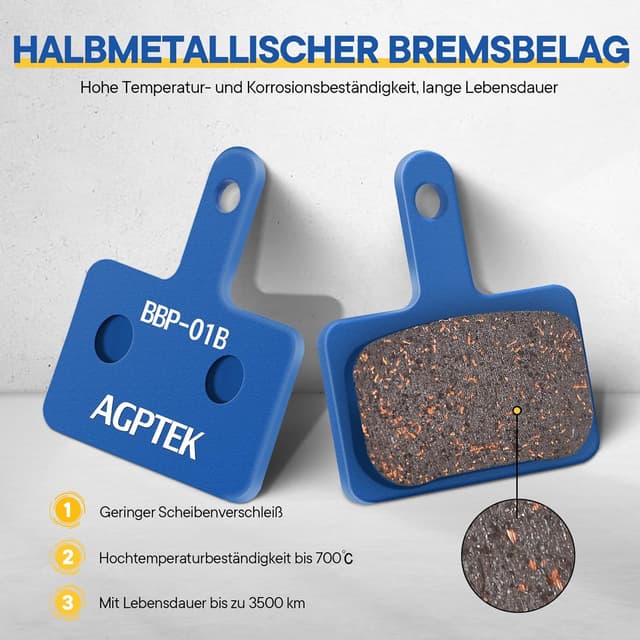 Detalle de AGPTEK 4X Bremsbeläge für Scheibenbremsen (4 Stück) – semimetallisch für Mountainbike