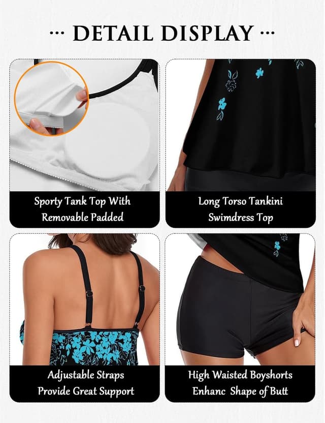 Detalle 2 de Urchics 2026 Women’s Two-Piece Tankini Swimsuit Set (Long Torso Top + High-Waisted Boyshorts) for Plus Size Tummy Control
