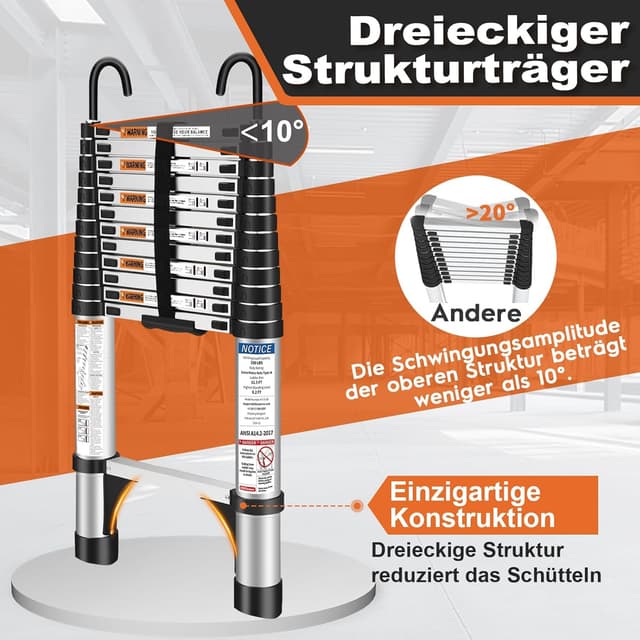 Detalle 2 de HBTower 3,8 m Teleskopleiter aus Aluminium
