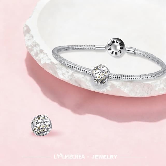 Detalle 2 de LMLMECREA Damen Geburtsstein Charm aus 925 Sterling Silber (November) für Europäische Armbänder