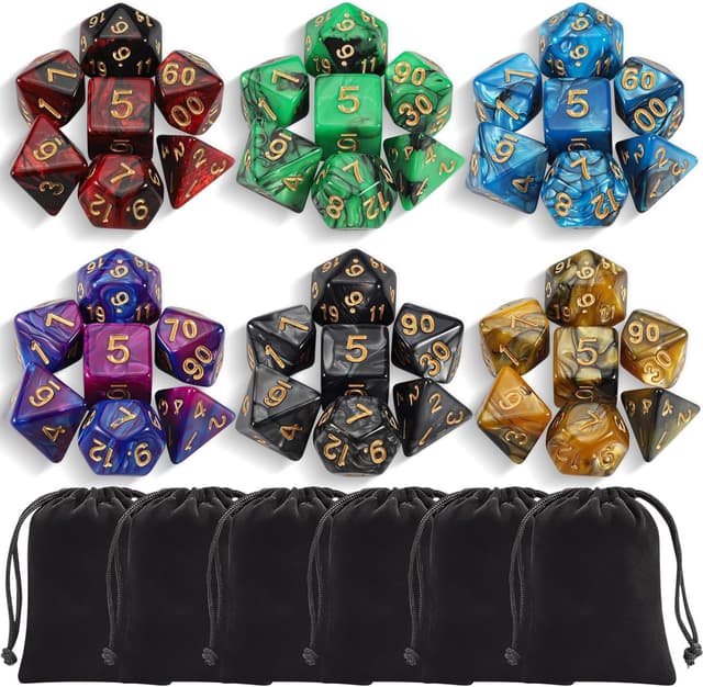 Detalle de iFergoo Polyedrische Würfel Set (42 Stück) mit 6 Beuteln – D4 bis D20 für Dungeons & Dragons, MTG & Co.