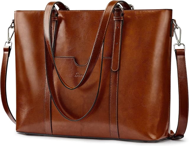 Detalle de S-ZONE Borsa a tracolla da donna in pelle per laptop fino a 15,6 pollici con tracolla