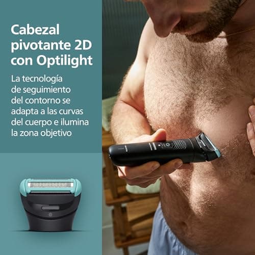 Detalle de Philips Afeitadora Corporal S7000 BG7480/15 para hombre con cabezal pivotante 2D y triple sistema de protección