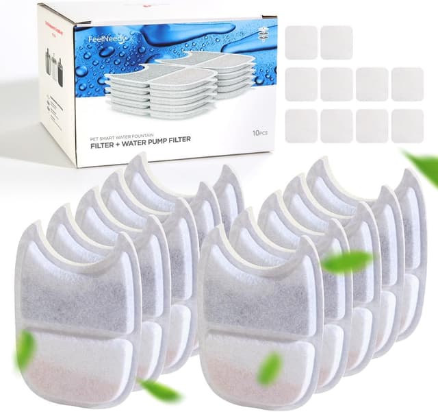 Detalle de FEELNEEDY 10 Pack Cat Water Fountain Filters & Pump Sponges (for 4L/135 fl oz fountains)