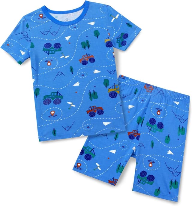 Detalle de babee Reshinee Bamboo Viscose Toddler Pajamas Set (2-Piece) — Short-Sleeve & Short Pants, 12M-8Y Snug Fit