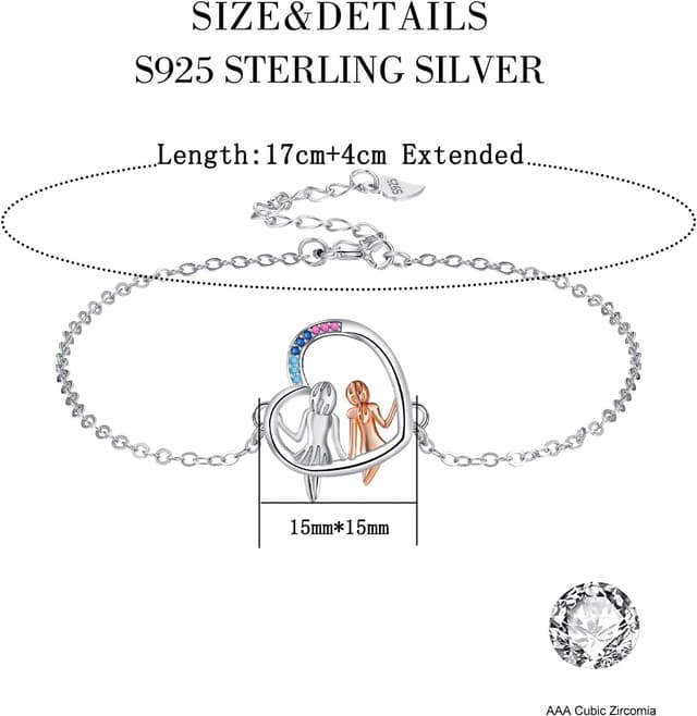 Detalle de Bracelet femme Yinsen en argent sterling 925 réglable avec pendentif cœur (17 + 4 cm)