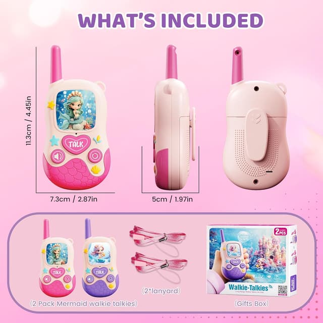 Detalle 2 de Kids Mermaid Walkie Talkies Toy Set (2 Pack) for Ages 3–8 – Outdoor Camping & Garden Play
