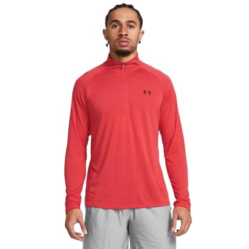 Imagen de Under Armour UA Tech 2.0 1/2 Zip Camiseta de manga larga para hombre, camiseta con cremallera media de secado rápido, color rojo/negro en OfertitasTOP