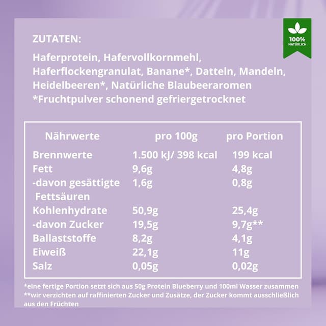 Detalle 2 de BREKKY Protein Blueberry Smoothie Bowl – vegan, ohne Zuckerzusatz, 100% natürliche Zutaten