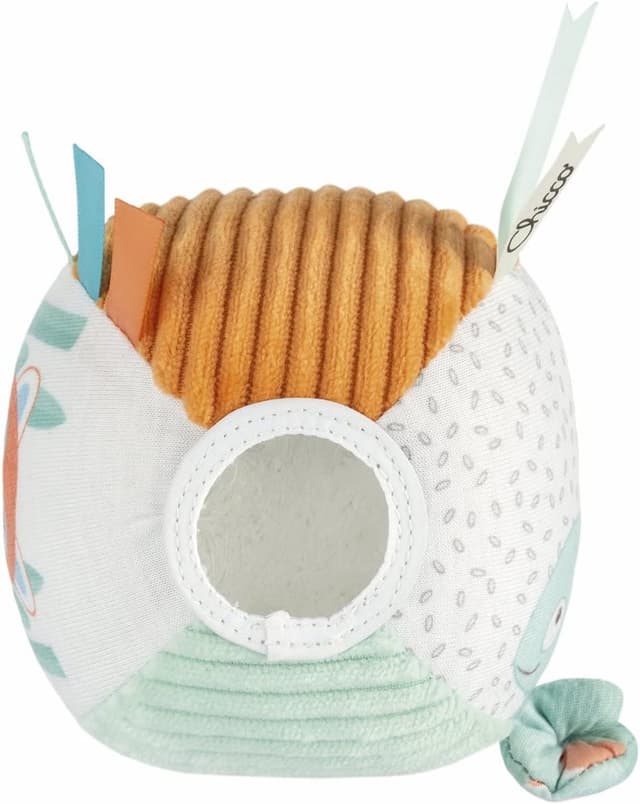 Detalle de Chicco My Sweet Doudou Panda & Chameleon Ball – weiche Stoff-Babyspielzeug-Ball mit Klimpern und Krinkeln