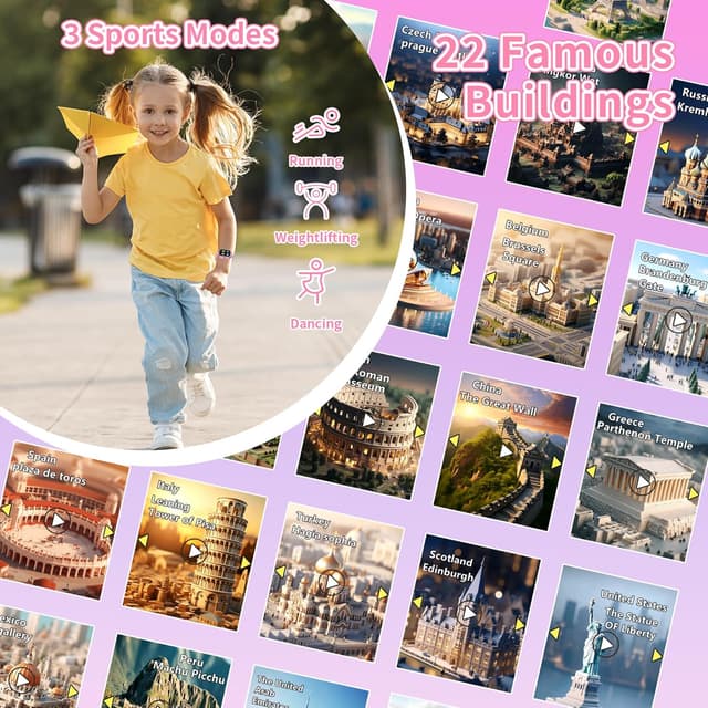 Detalle de Kids Smart Watch 32 Games: 3 Sport Modes, 13 Habit Alarms & HD Rotating Camera