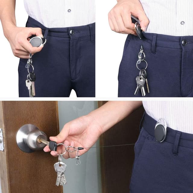 Detalle de Vicloon Ausweisjojo Schlüssel JoJo mit Schlüsselring (2-in-1) für ID-Badge-Holder – 3er-Set, schwarz