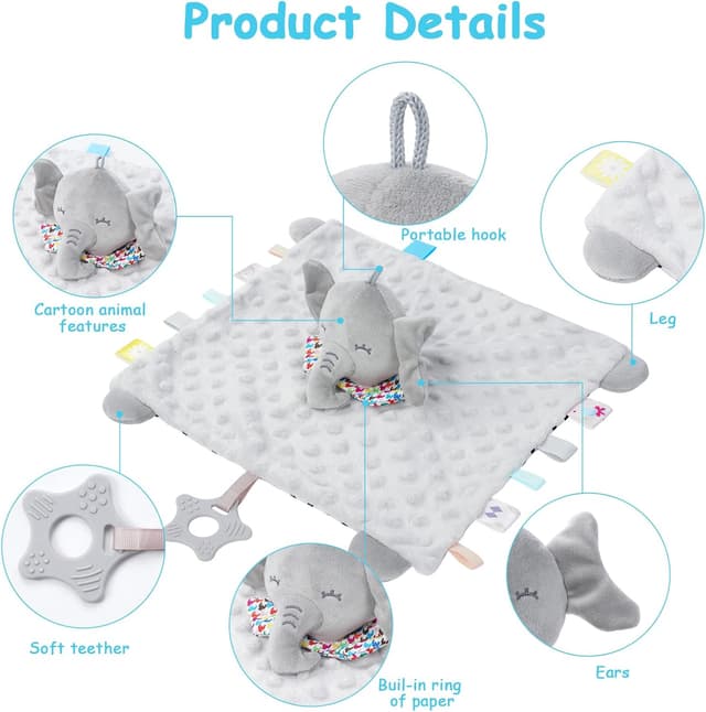 Detalle 2 de Vicloon Schmusetuch Elefant Kuscheltuch 26 x 26 cm