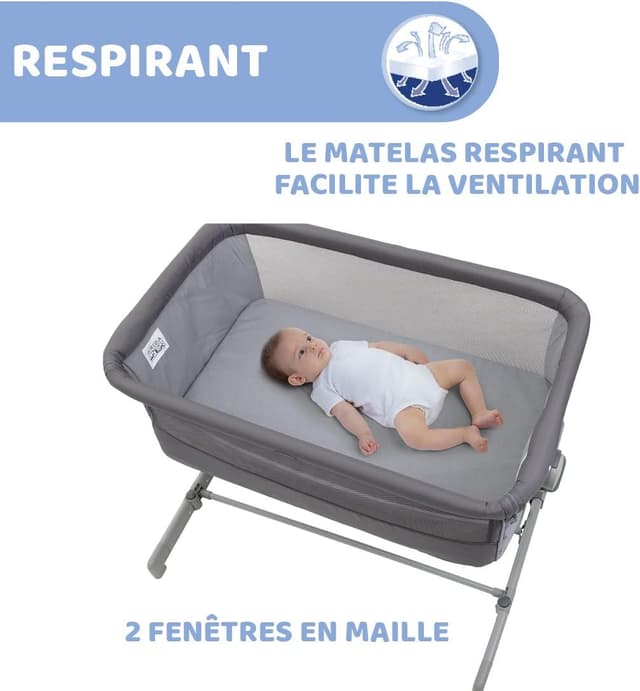 Detalle de Chicco Next2Me Go berceau de cododo pliable, lit latéral gris foncé