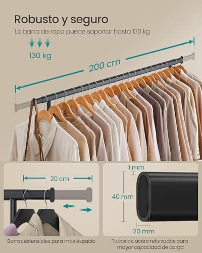 Detalle de SONGMICS Burro Ropa con Ruedas extensible HSR175B01 (hasta 150 kg)