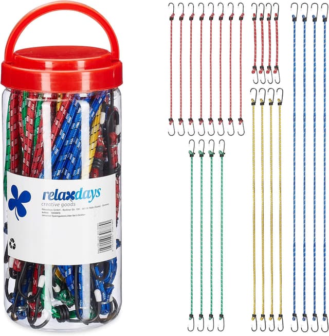 Detalle de Relaxdays set elastici con ganci per portapacchi: 24 cavi in 5 misure (universali, multicolori)