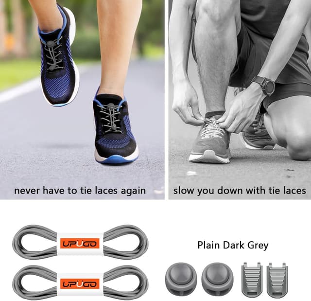 Detalle de UpUGo Schnürsenkel ohne Binden – elastische Schnürsenkel in Einheitsgröße für Erwachsene (1 Paar, dunkelgrau)