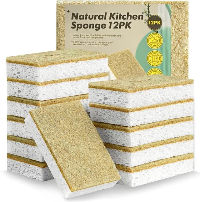 Detalle de Eco Washing Up Sponges 12 Pack — Natural Cellulose & Sisal non-scratch heavy duty dish sponges