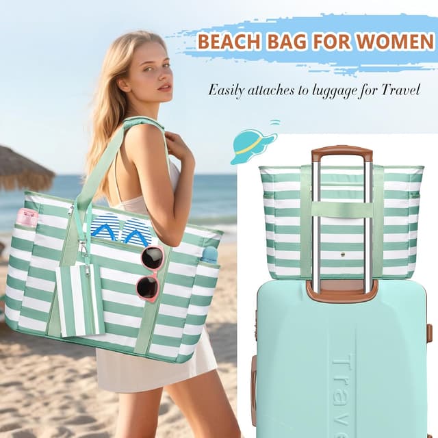 Detalle 2 de KTUEOV Sac de plage femme XXL 45 L pliable avec compartiment humide et poches multiples