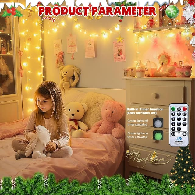 Detalle de Afaiup 200 LED Fairy Lights (82ft) Clear Wire – Warm White Twinkle Indoor/Outdoor Plug-In