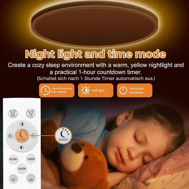 Detalle de slochi LED Deckenleuchte 59 cm, 52 W / 5.200 lm, dimmbar mit Fernbedienung und Nachtlicht (1800K)