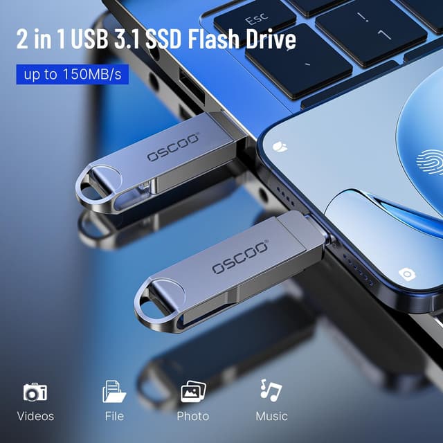 Detalle de OSCOO 32GB USB 3.1 dual USB-C USB-A drive