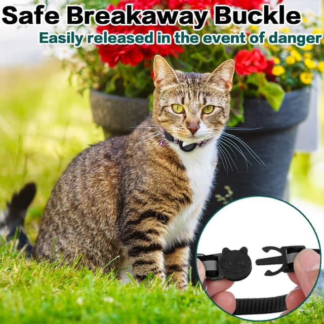 Detalle de Airtag Cat Collar Breakaway reflective kitten collar with AirTag holder and bell (Red)