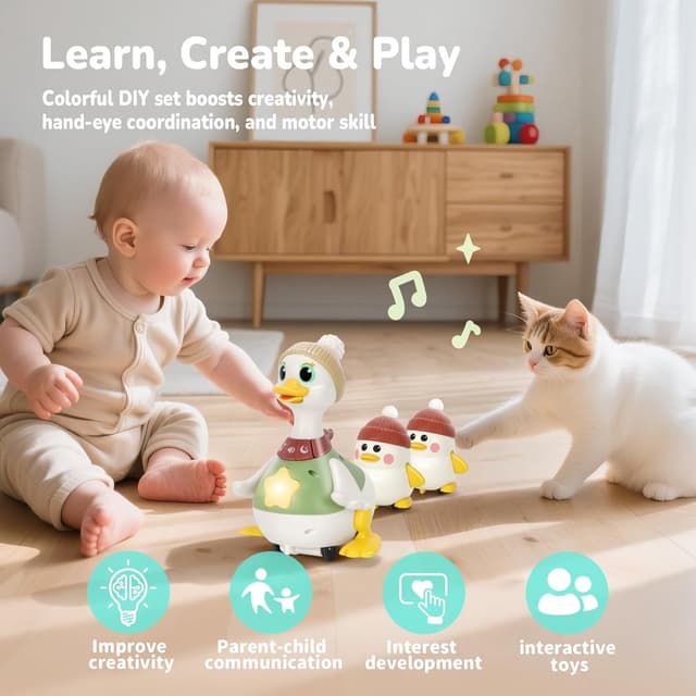 Detalle de Hestiasko Baby Toys Tummy Time Duck Set (6–12 Months) with Lights, Sounds & Magnetic Play Modes