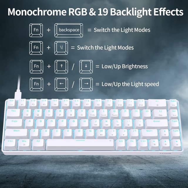 Detalle de Dierya T68SE 60% Gaming Mechanical Keyboard (68-Key) with Blue Switches, White