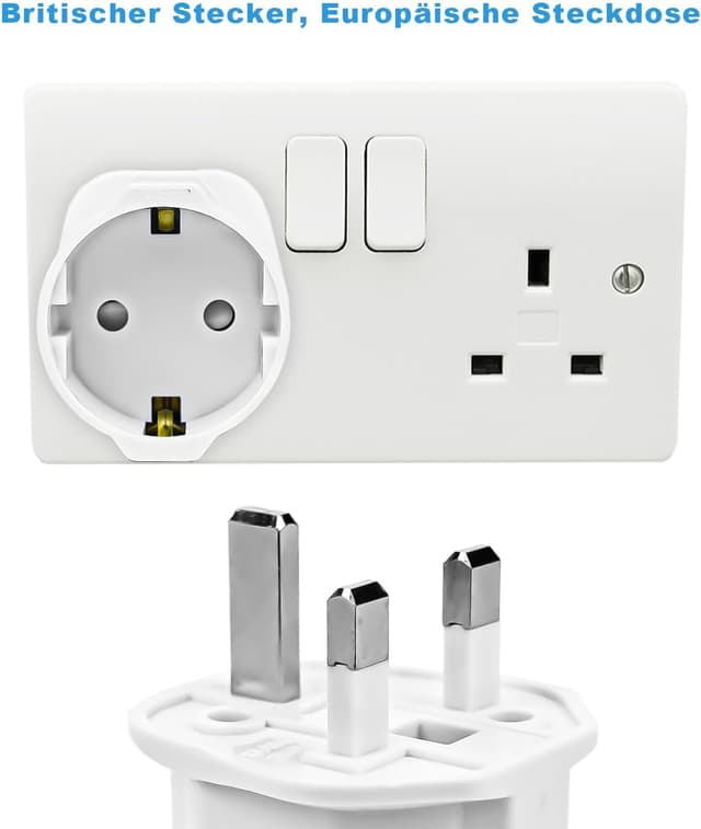 Detalle de 2er-Set Reiseadapter UK (Typ G) von Europa auf England/Schottland/Irland/Dubai/Malediven – Steckeradapter für unterwegs