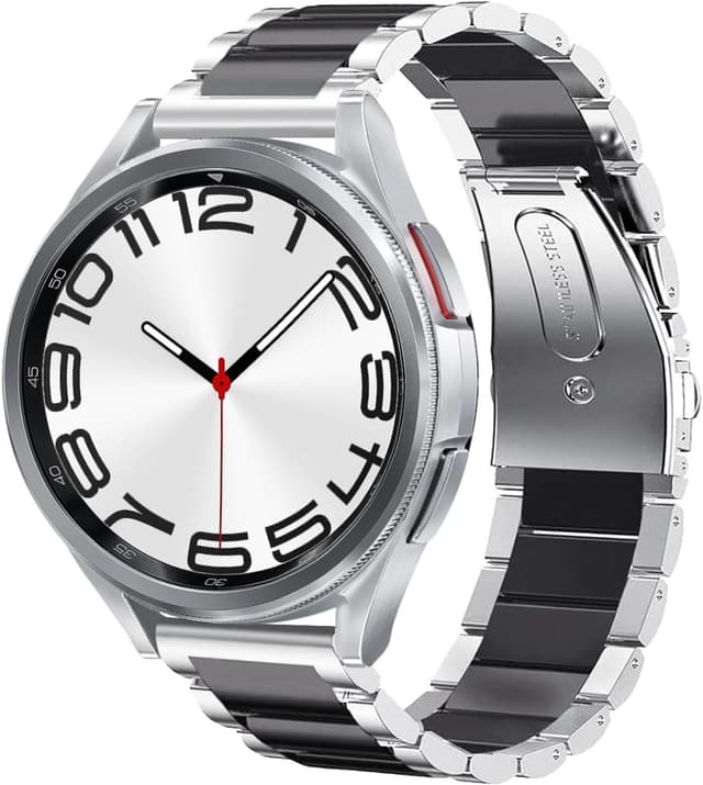 Detalle de SUNDAREE Stainless Steel Strap Replacement for Samsung Galaxy Watch 7 FE / 6 / 5 / 4 and more (20mm) – Black & Silver