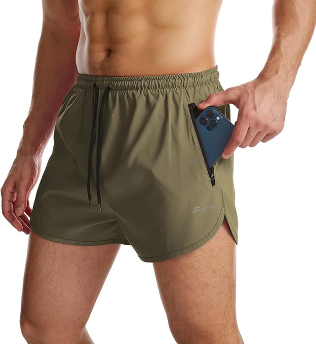 Detalle de Suwangi Uomo pantaloncini da running 2 in 1, rapida asciugatura e tasca interna con zip