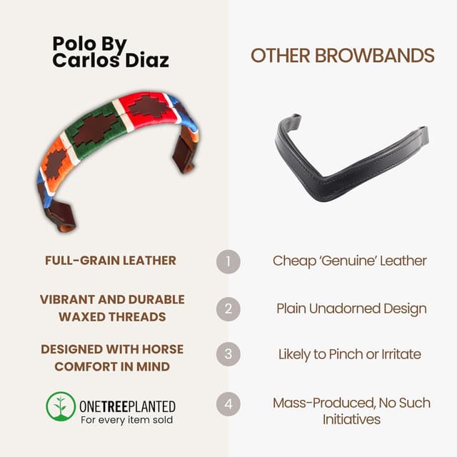 Detalle de Carlos Diaz Designer Genuine Leather Waxed Embroidered Gaucho Polo Horse Bridle Browband (Pony 14 inches)
